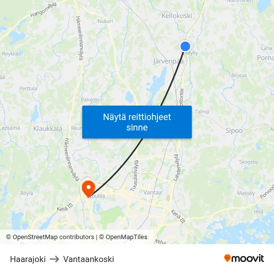 Haarajoki to Vantaankoski map