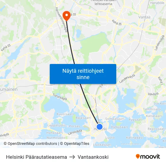 Helsinki Päärautatieasema to Vantaankoski map