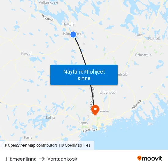 Hämeenlinna to Vantaankoski map