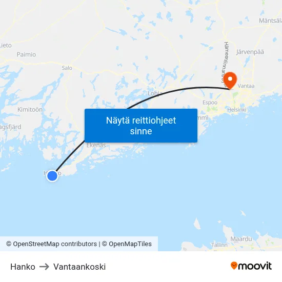 Hanko to Vantaankoski map