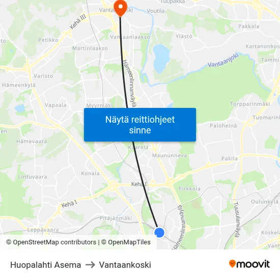 Huopalahti Asema to Vantaankoski map