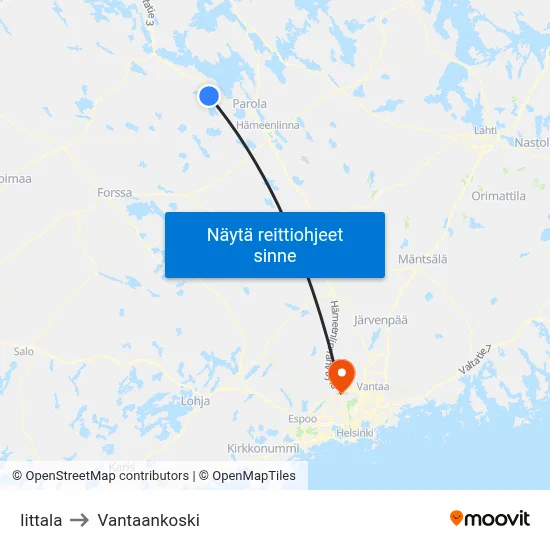 Iittala to Vantaankoski map