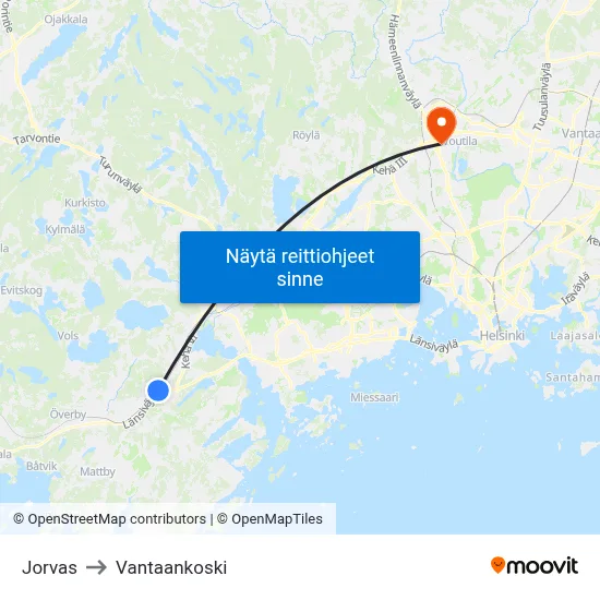 Jorvas to Vantaankoski map