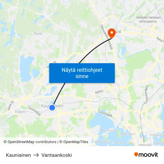 Kauniainen to Vantaankoski map