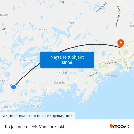 Karjaa Asema to Vantaankoski map