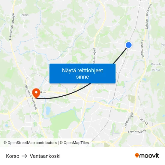 Korso to Vantaankoski map