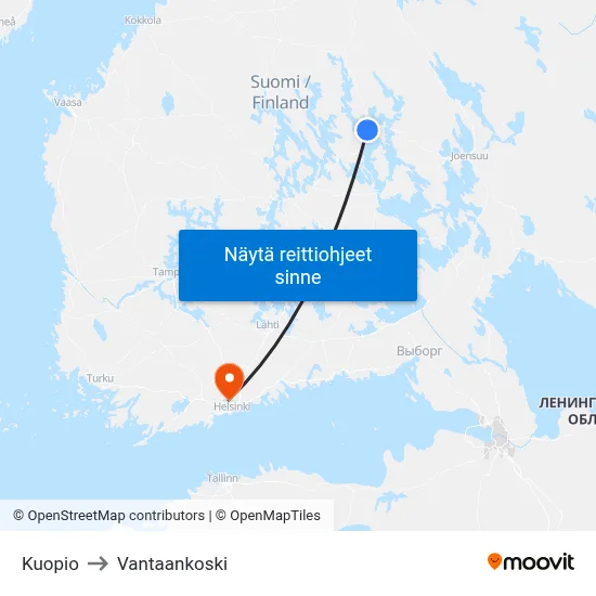 Kuopio to Vantaankoski map