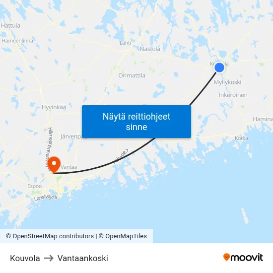 Kouvola to Vantaankoski map