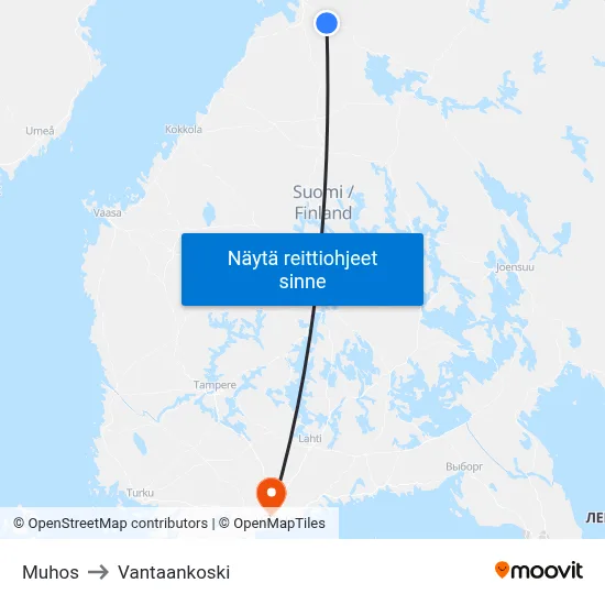 Muhos to Vantaankoski map