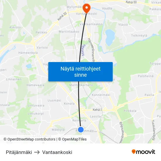 Pitäjänmäki to Vantaankoski map