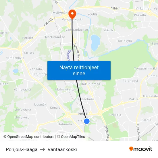 Pohjois-Haaga to Vantaankoski map