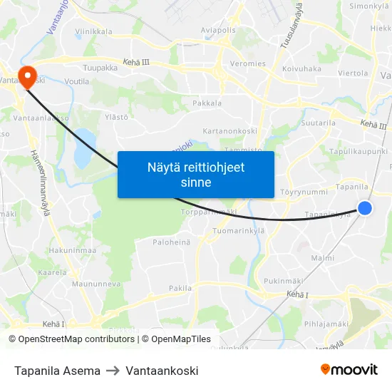 Tapanila Asema to Vantaankoski map