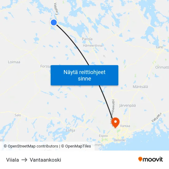 Viiala to Vantaankoski map