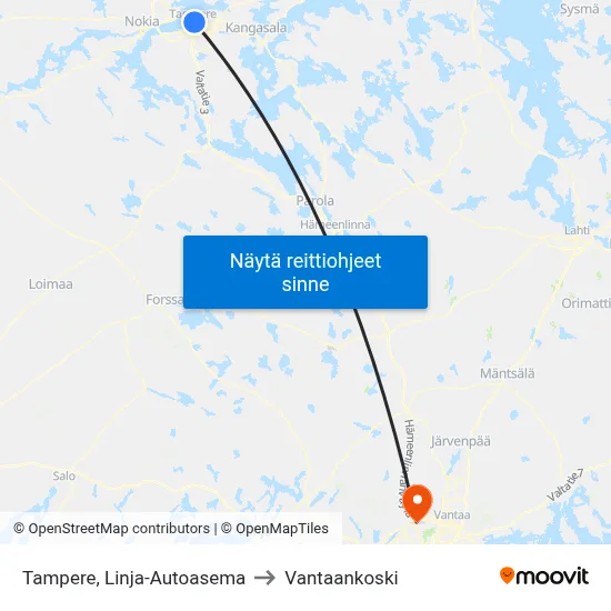 Tampere, Linja-Autoasema to Vantaankoski map