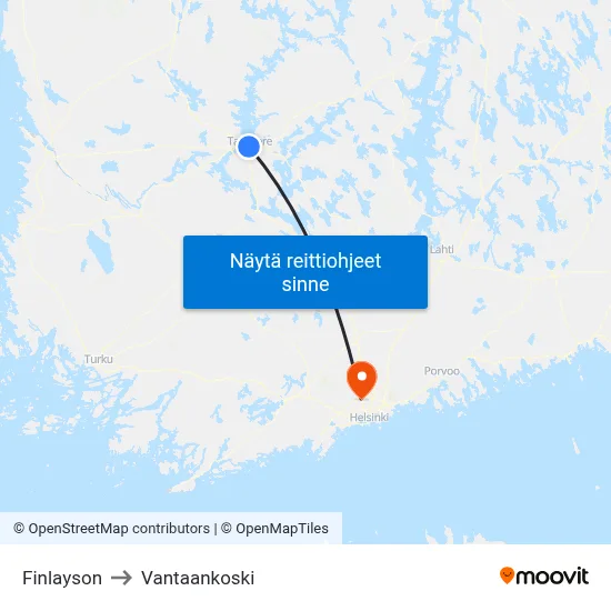 Finlayson to Vantaankoski map