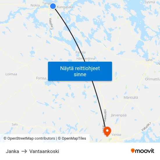 Janka to Vantaankoski map