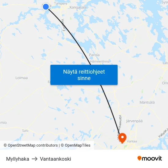 Myllyhaka to Vantaankoski map