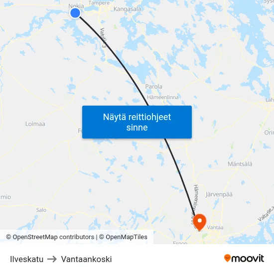 Ilveskatu to Vantaankoski map