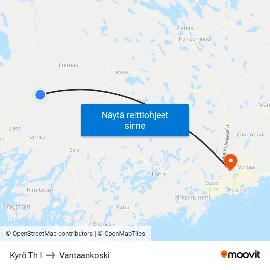 Kyrö Th I to Vantaankoski map