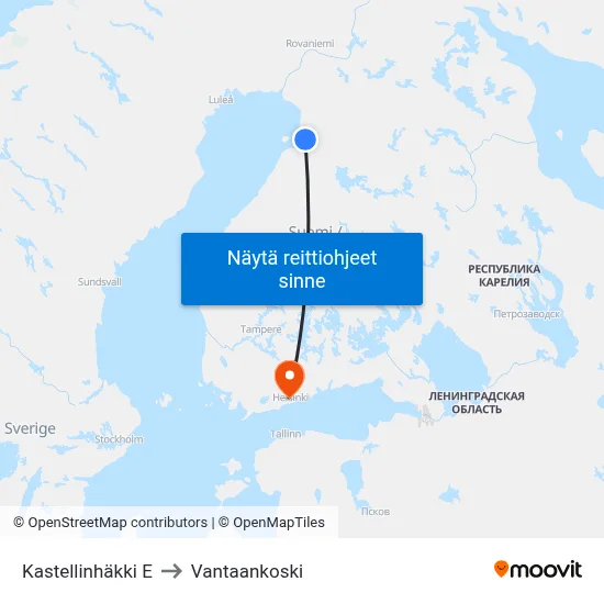 Kastellinhäkki E to Vantaankoski map