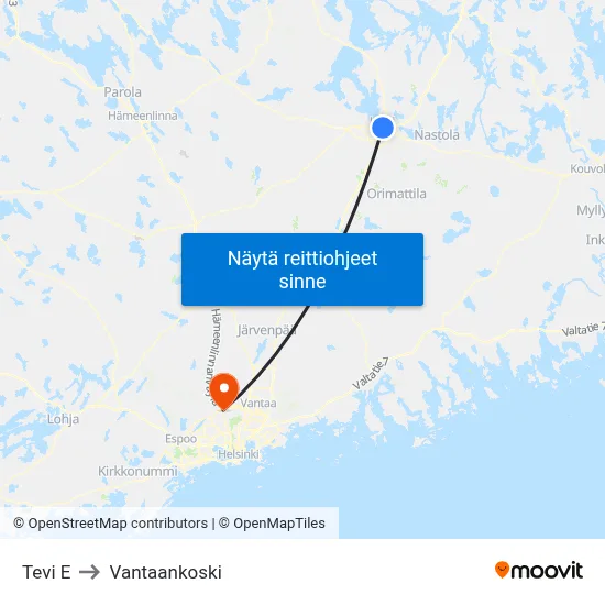 Tevi E to Vantaankoski map