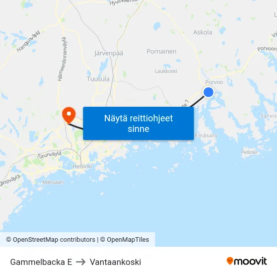 Gammelbacka E to Vantaankoski map