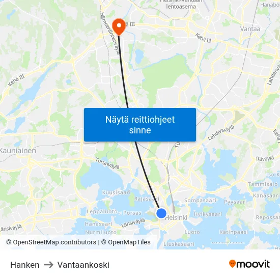 Hanken to Vantaankoski map