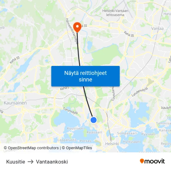 Kuusitie to Vantaankoski map