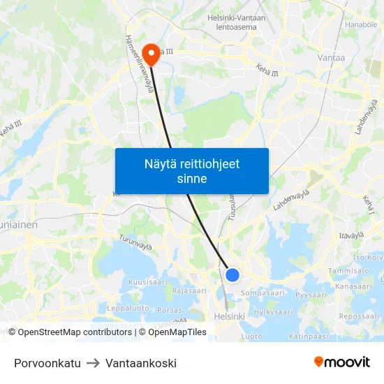 Porvoonkatu to Vantaankoski map