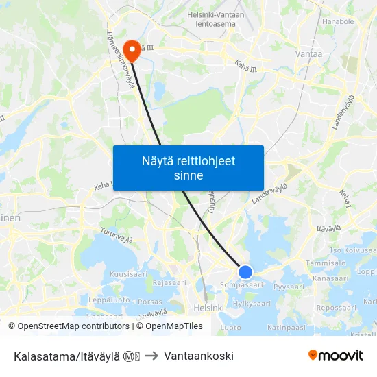 Kalasatama/Itäväylä Ⓜ️🛍️ to Vantaankoski map