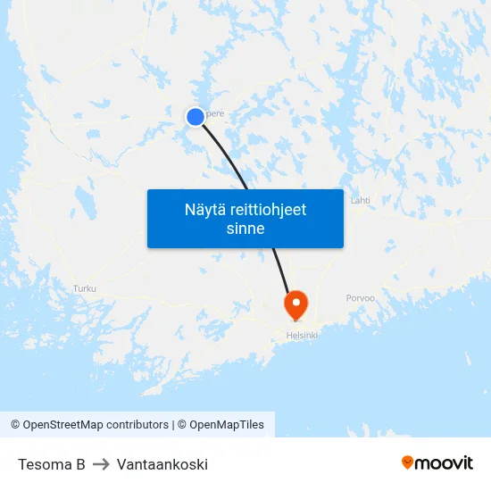 Tesoma B to Vantaankoski map