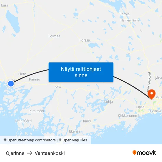 Ojarinne to Vantaankoski map