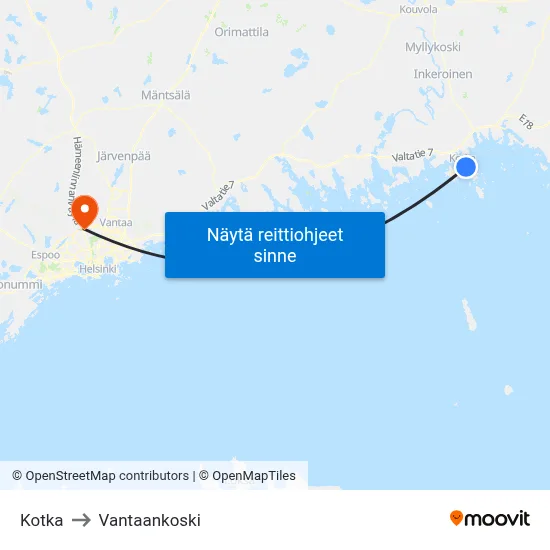Kotka to Vantaankoski map