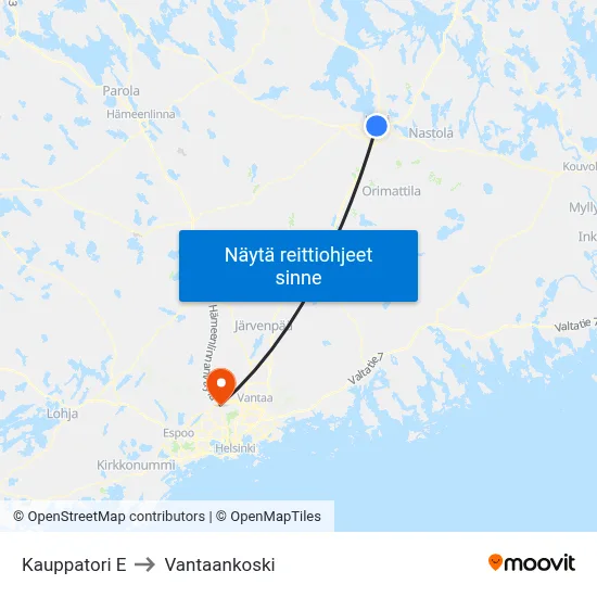Kauppatori E to Vantaankoski map