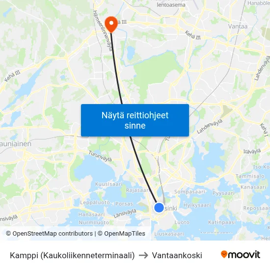 Kamppi (Kaukoliikenneterminaali) to Vantaankoski map