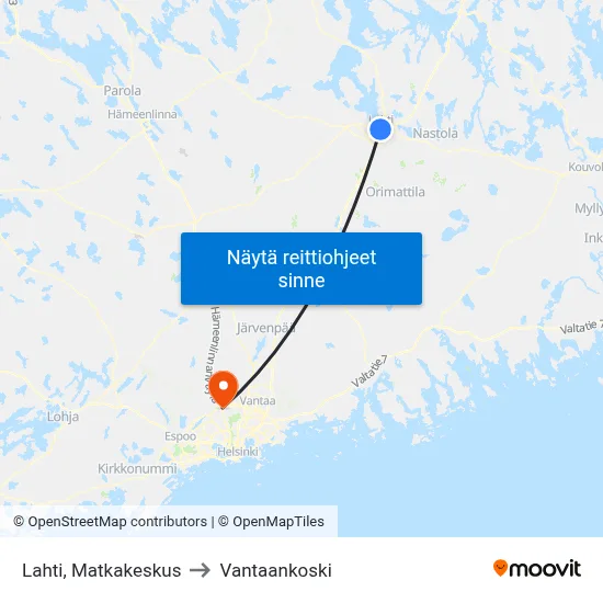 Lahti, Matkakeskus to Vantaankoski map