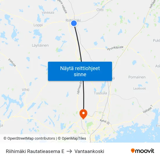 Riihimäki Rautatieasema E to Vantaankoski map