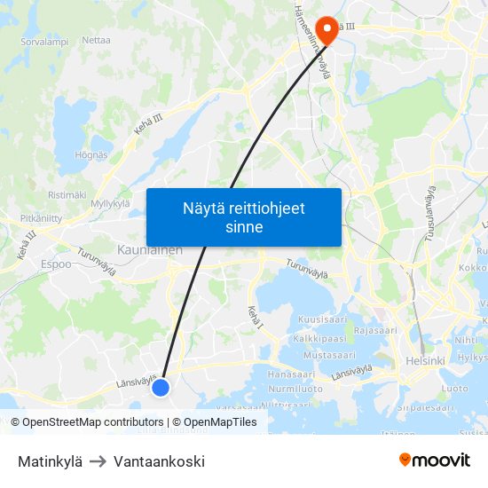 Matinkylä to Vantaankoski map
