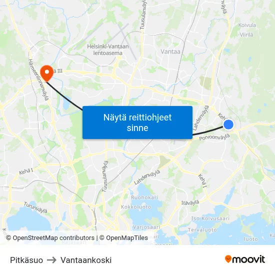 Pitkäsuo to Vantaankoski map