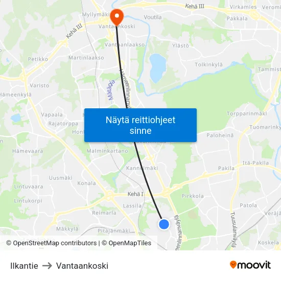 Ilkantie to Vantaankoski map
