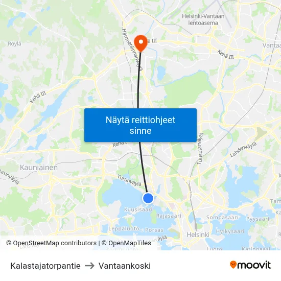 Kalastajatorpantie to Vantaankoski map