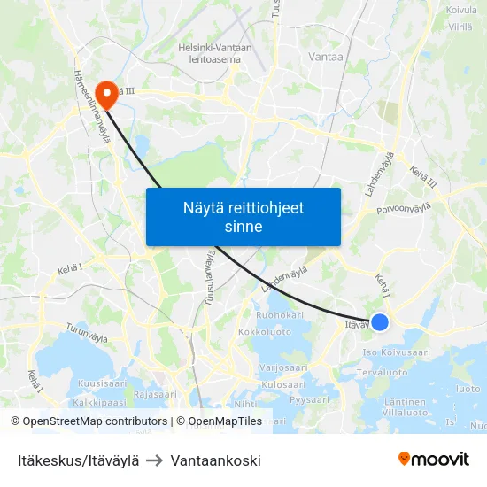 Itäkeskus/Itäväylä to Vantaankoski map