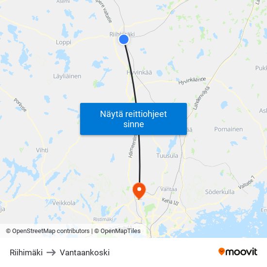 Riihimäki to Vantaankoski map