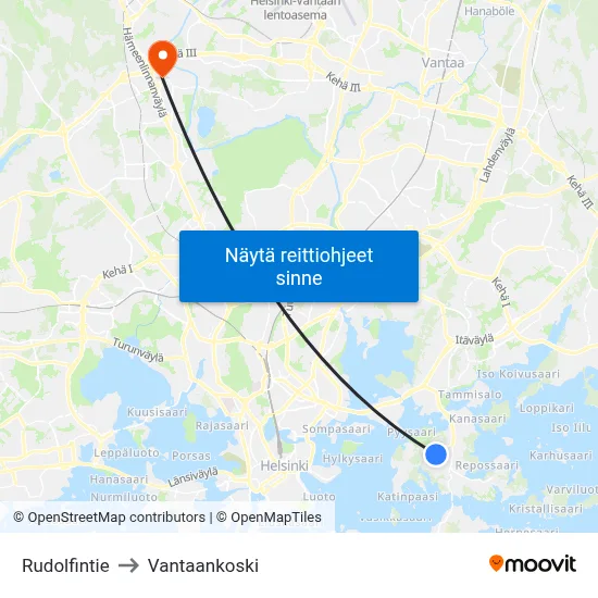 Rudolfintie to Vantaankoski map