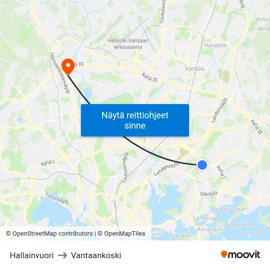 Hallainvuori to Vantaankoski map