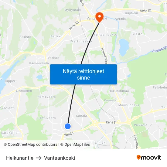 Heikunantie to Vantaankoski map