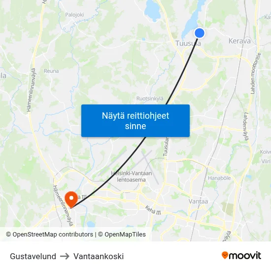 Gustavelund to Vantaankoski map