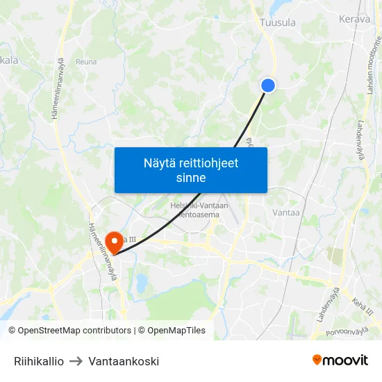 Riihikallio to Vantaankoski map