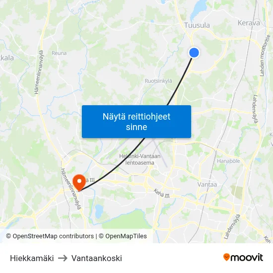 Hiekkamäki to Vantaankoski map