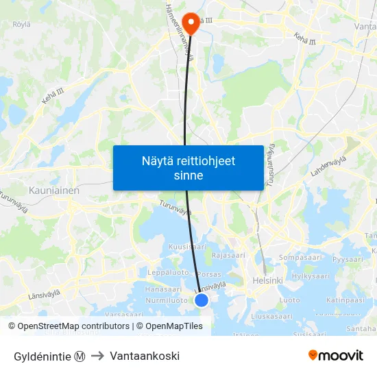 Gyldénintie Ⓜ️ to Vantaankoski map